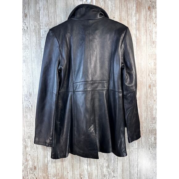 Reaction Kenneth Cole G-III Black Leather Coat‎ Womens M Black Smooth Mid Length - Picture 2 of 10